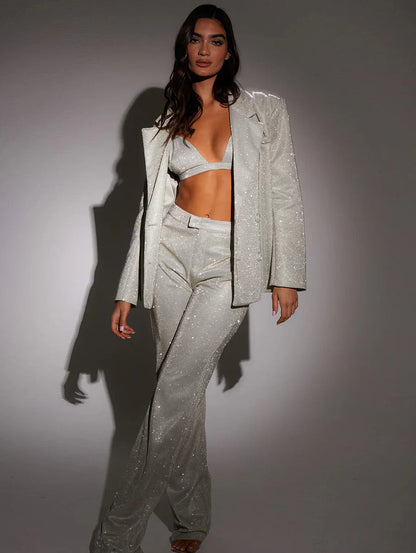 Cora | Women's Glitter Set - Chic Bralette, Blazer & High-Waist Pants for Evening Glam