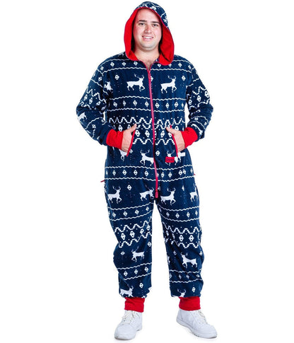 Arctic | Men's Blue Reindeer Jumpsuit – Soft, Plush & Holiday-Ready