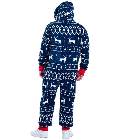 Arctic | Men's Blue Reindeer Jumpsuit – Soft, Plush & Holiday-Ready