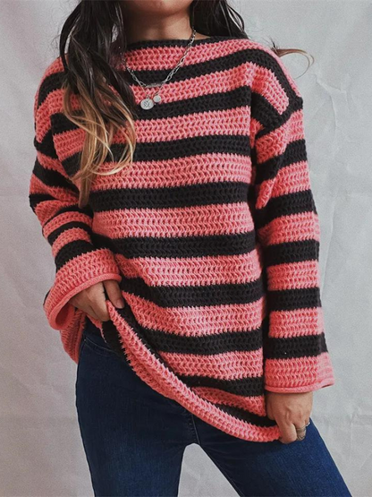 Amelia | Women's Knitted Pullover Sweater - Striped Design for Effortless Style