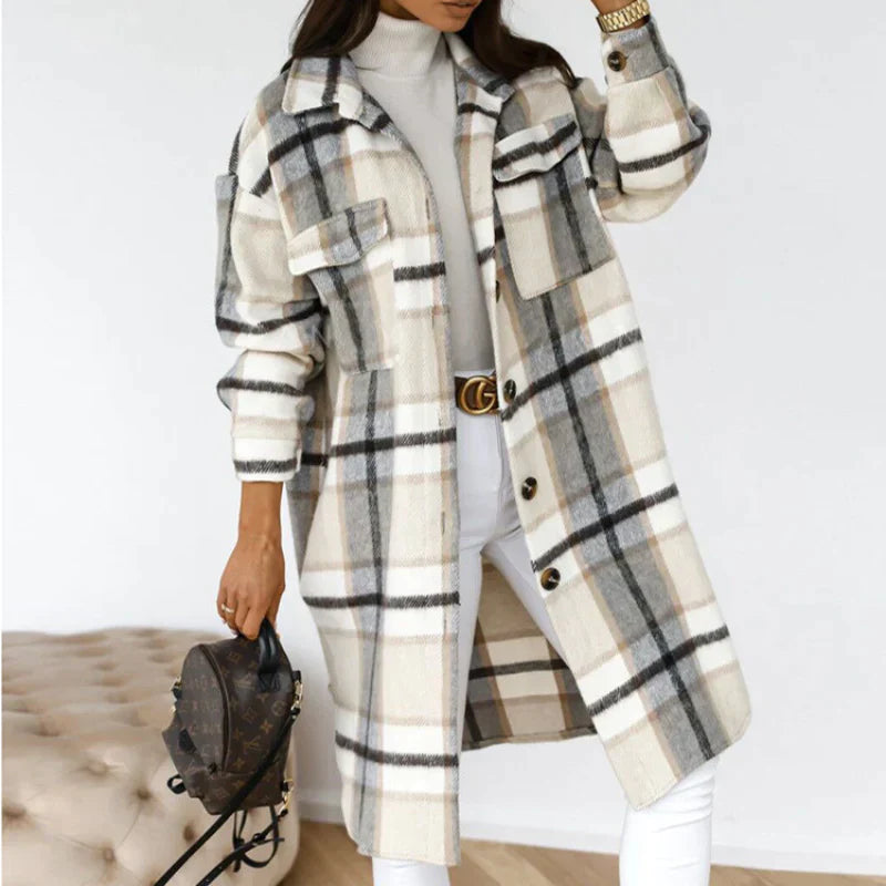 Melanie | Women's Long Plaid Winter Jacket – Cozy & Stylish Cold-Weather Essential