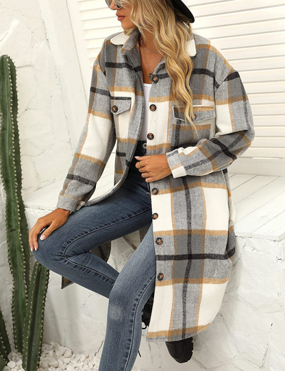 Melanie | Women's Long Plaid Winter Jacket – Cozy & Stylish Cold-Weather Essential