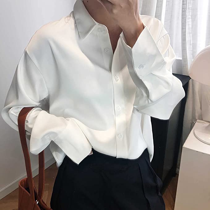 Meredith | Women's Satin Button-Up Blouse – Luxurious, Modern & Office-Ready