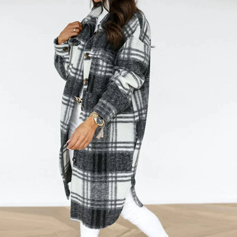 Melanie | Women's Long Plaid Winter Jacket – Cozy & Stylish Cold-Weather Essential