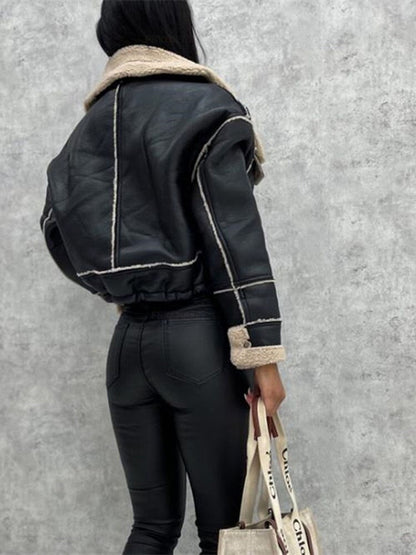 Marian | Women's Cropped Leather Winter Jacket – Sleek & Warm Winter Essential