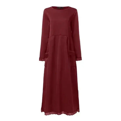 Doris Maxi Dress – Cozy Wool & Cotton Blend Pullover with Lace Hem