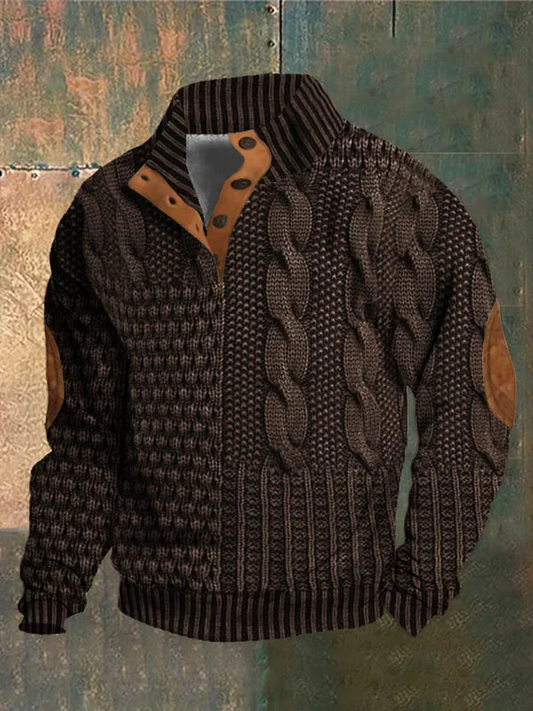 Theodore | Men's Classic Print Sweater - Warm Half-Button Knit Look Pullover