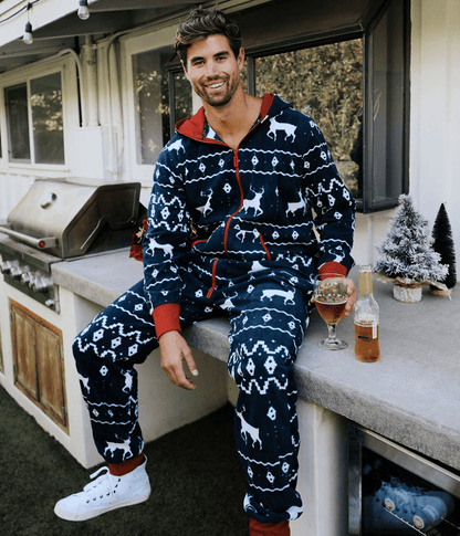 Arctic | Men's Blue Reindeer Jumpsuit – Soft, Plush & Holiday-Ready