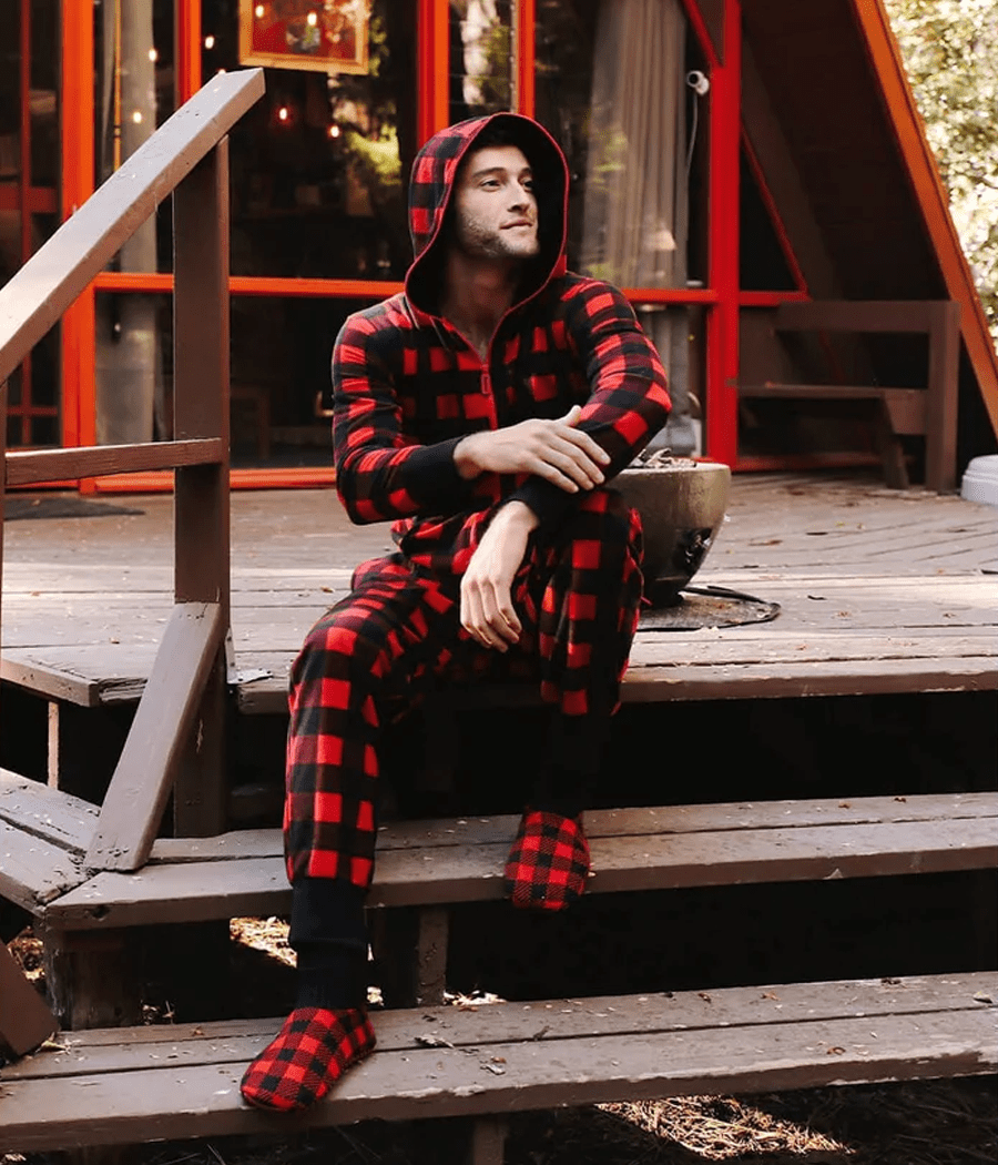 Ralph | Men's Plaid Hooded Onesie – Thermal, Plush & Perfect for Lounging