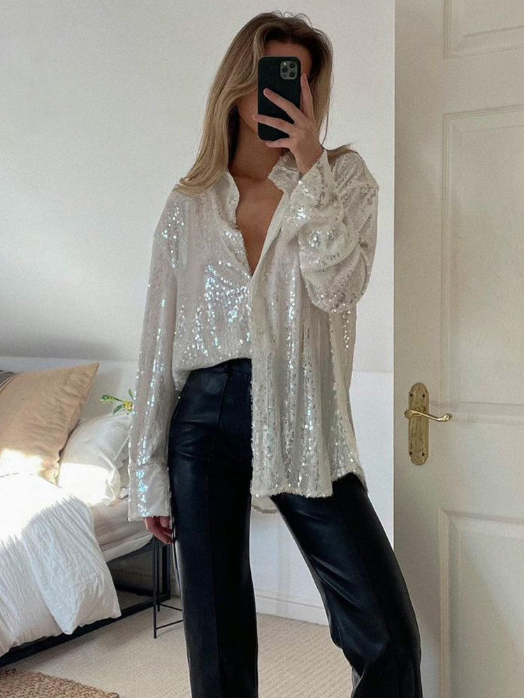 Viola | Women's Sparkly Oversized Blouse – Chic, Glam & Party-Ready