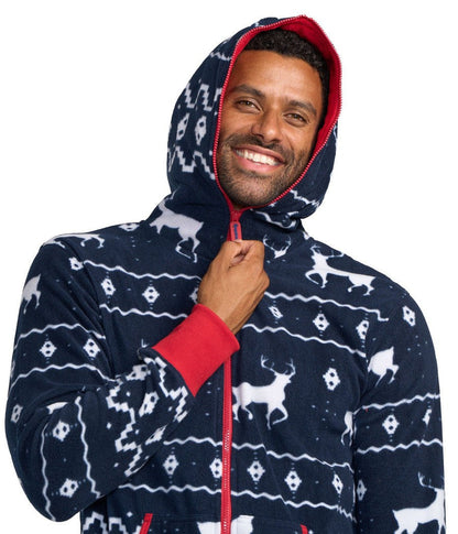 Arctic | Men's Blue Reindeer Jumpsuit – Soft, Plush & Holiday-Ready