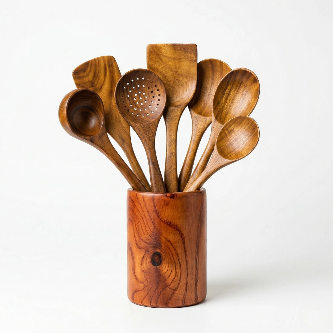 Juego de Utensilios de Acacia de Hoja Pequeña NELVAY