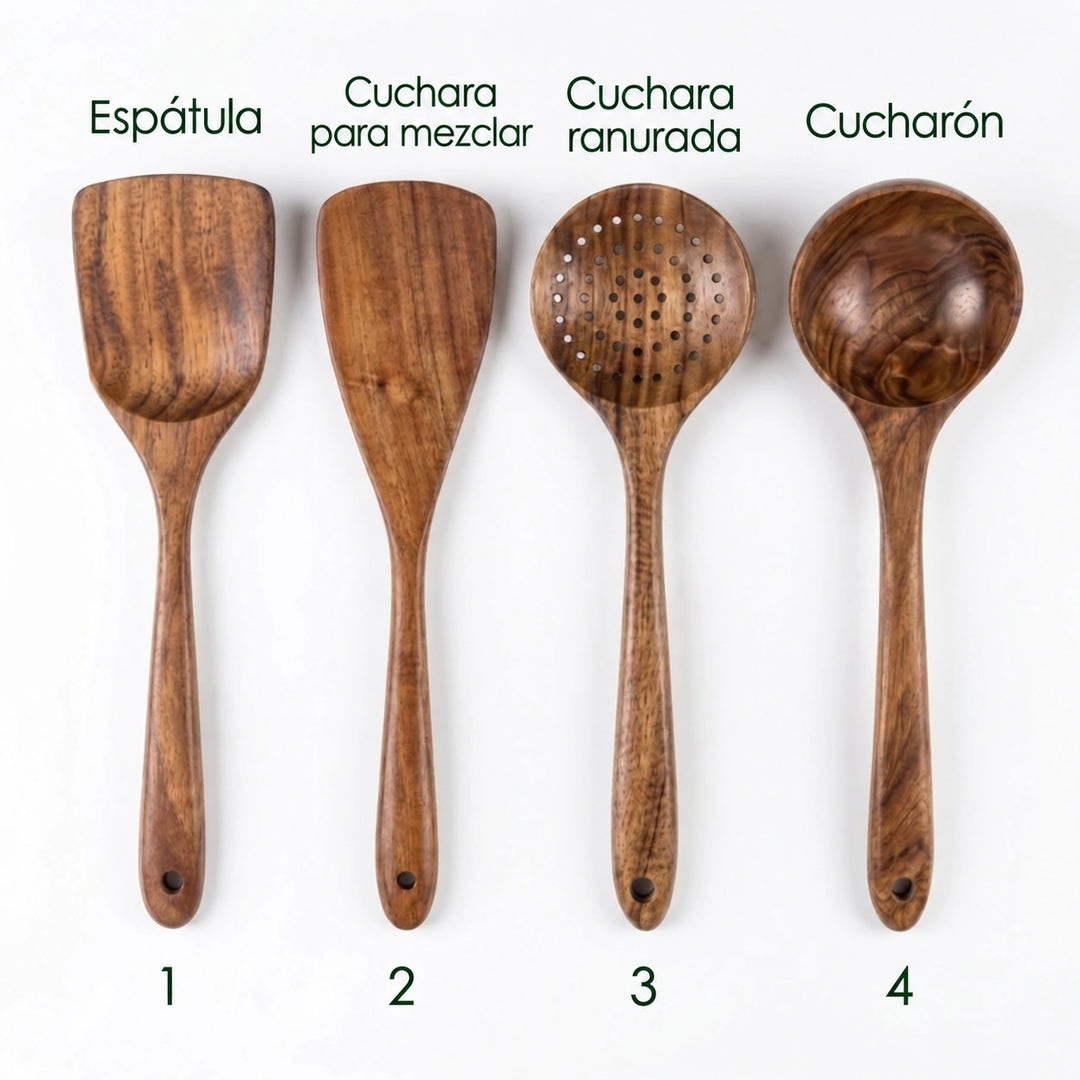 Juego de Utensilios de Acacia de Hoja Pequeña NELVAY