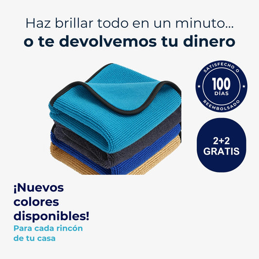 Paño de microfibra NELVAY en cuatro colores, con la oferta 2+2 gratis y 100 días de garantía
