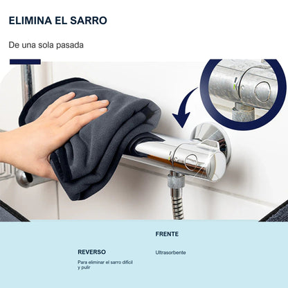 Doble cara: el frente ultraabsorbente y el reverso para el sarro difícil y el pulido