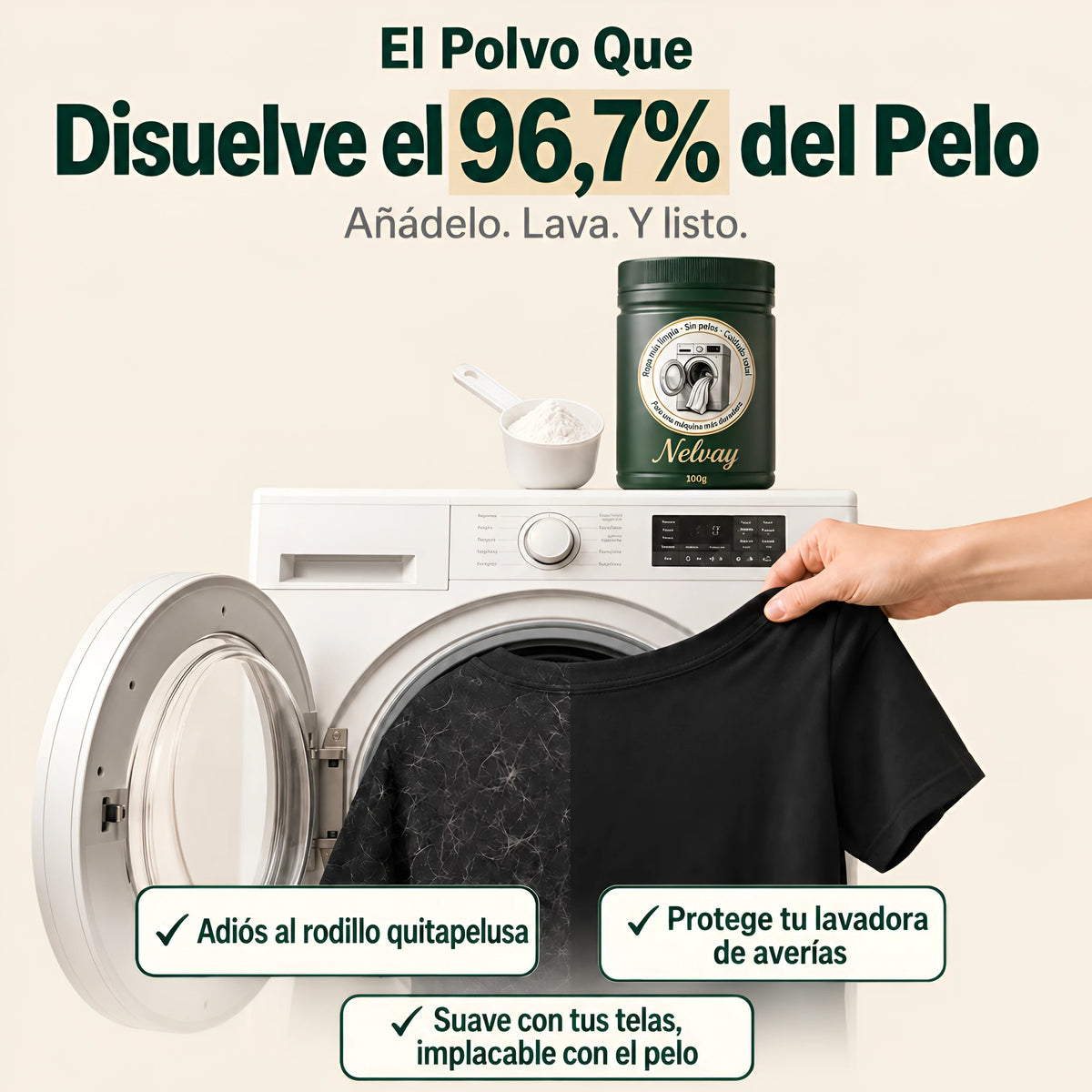 El polvo NELVAY que disuelve el 96.7% del pelo de mascota en la lavadora: añádelo, lava y listo