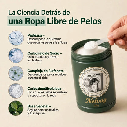 La ciencia detrás de una ropa libre de pelos: proteasa, carbonato de sodio, sulfonato, carboximetilcelulosa y base vegetal