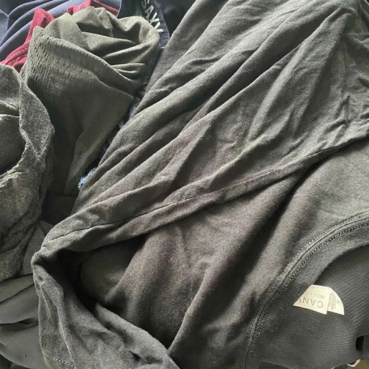 Cobija gris llena de pelo de perro, después