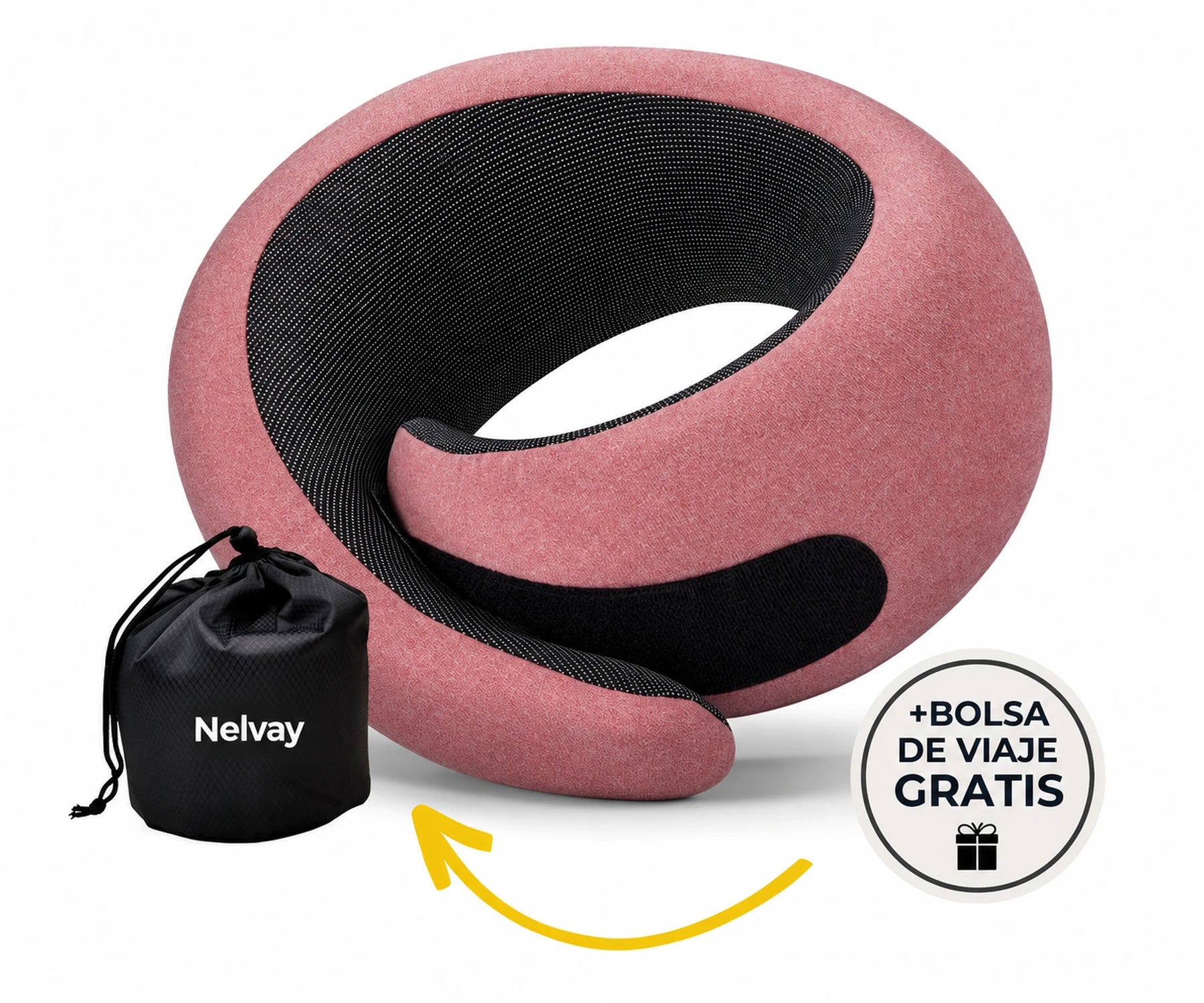 Almohada de viaje Nelvay color rojo con su bolsa de viaje